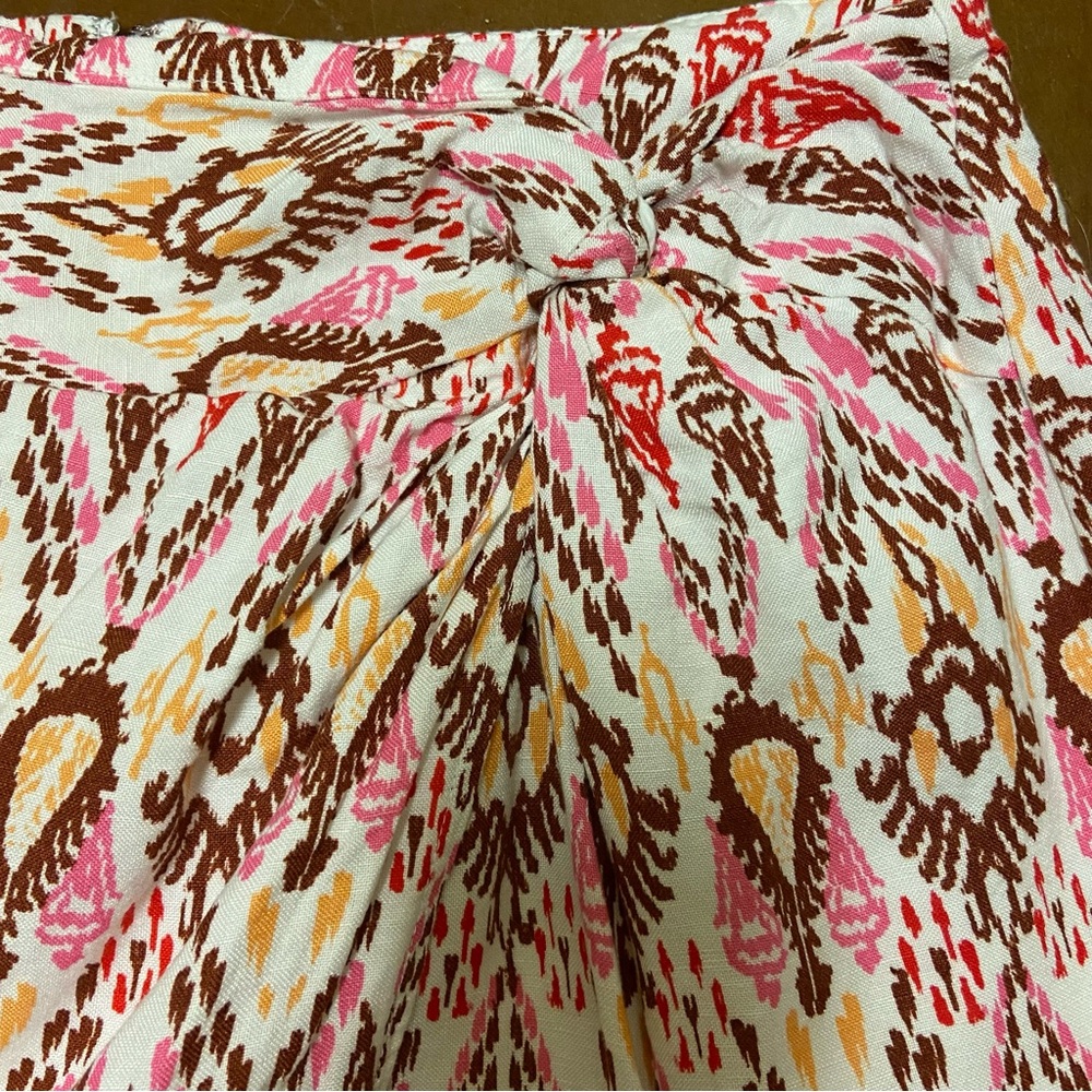 LOFT Ikat Linen Blend Twist Sarong Mini Skirt Size 8 Aztec Lined Casual Summer - Picture 5 of 13